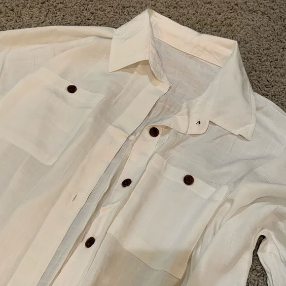 Bohemian White Shirt Dress Button Up Cotton Linen - Picture 7 of 9